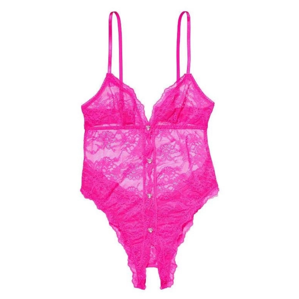 Victoria's Secret Very Sexy La Fleur Lace Heart Teddy Bodysuit XL Bali Orchid